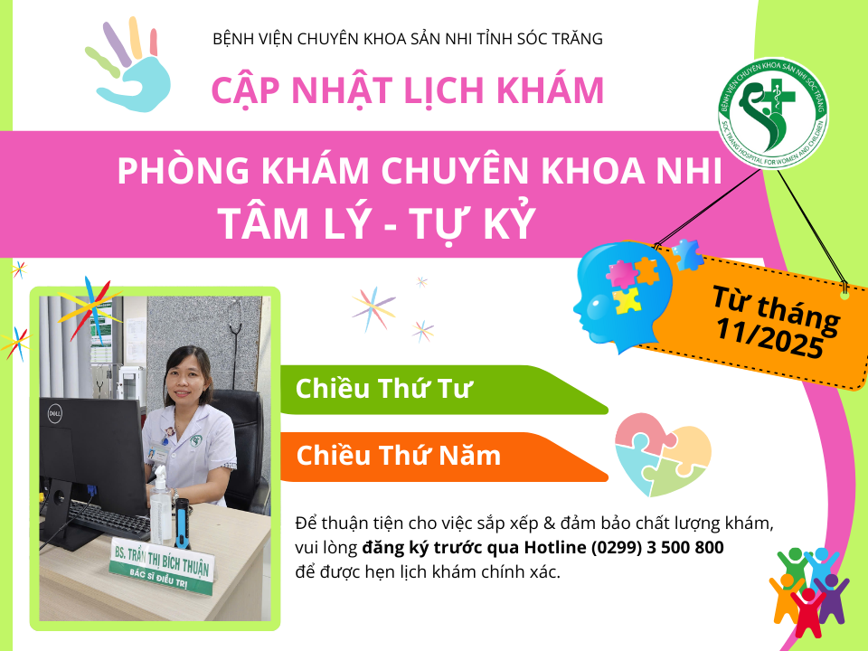 [THÔNG BÁO] CẬP NHẬT LỊCH KHÁM – PHÒNG KHÁM TÂM LÝ - TỰ KỶ CHO TRẺ EM 